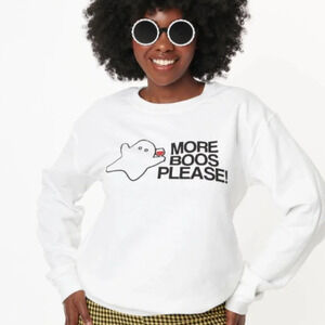 Unique Vintage More Boos Please Graphic Sweatshirt White Halloween Sz L # 0259